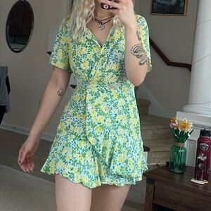 ZARA Blue And Yellow Floral Romper